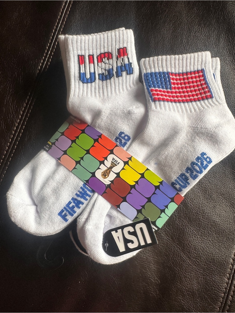 4th of July- White USA Flag Crew Socks - 6 pair! NWT